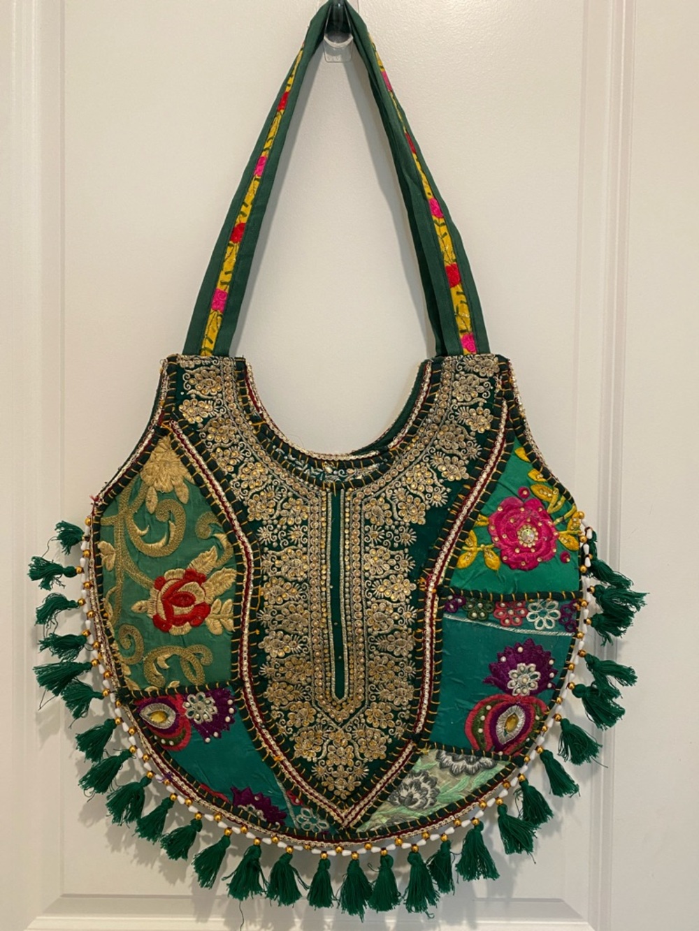 Green Embroidered Boho Shoulder Bag